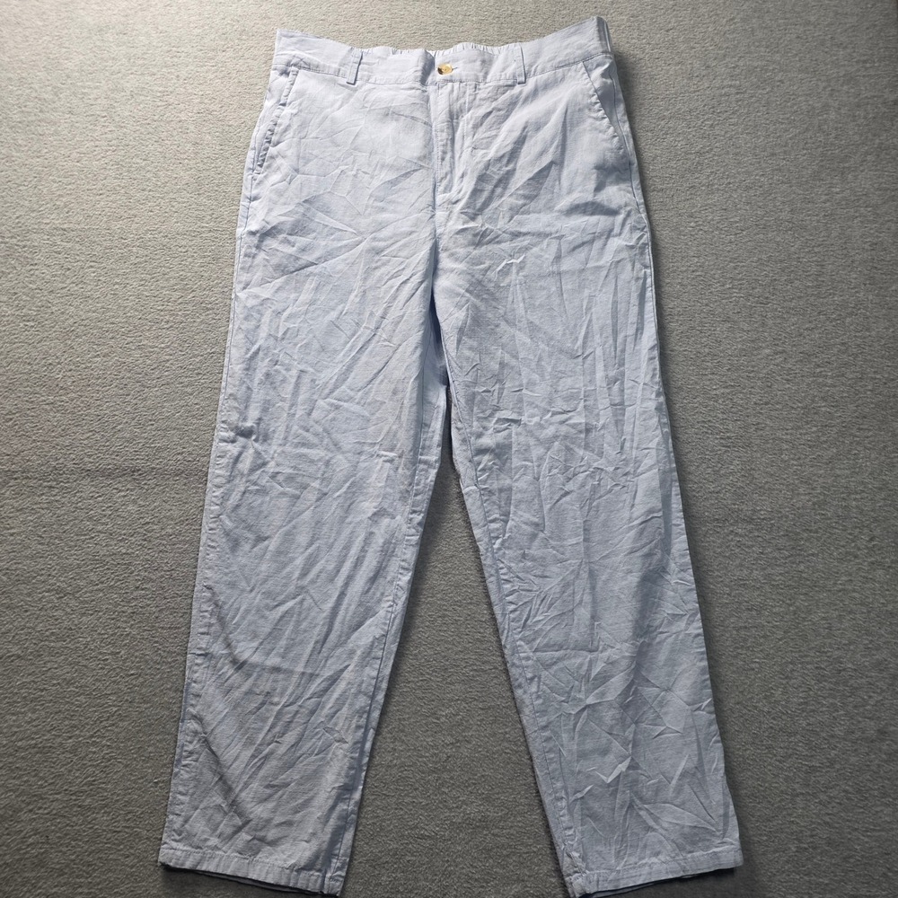 Ouku Linen‎ Cotton Blend Pants Womens Large Blue Pull On Lounge Casual Coastal